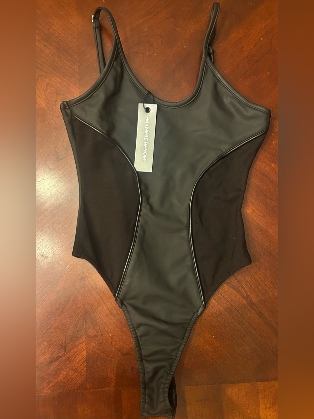 Maniere De Voir Black One-Piece Swimsuit with Gloss Trim